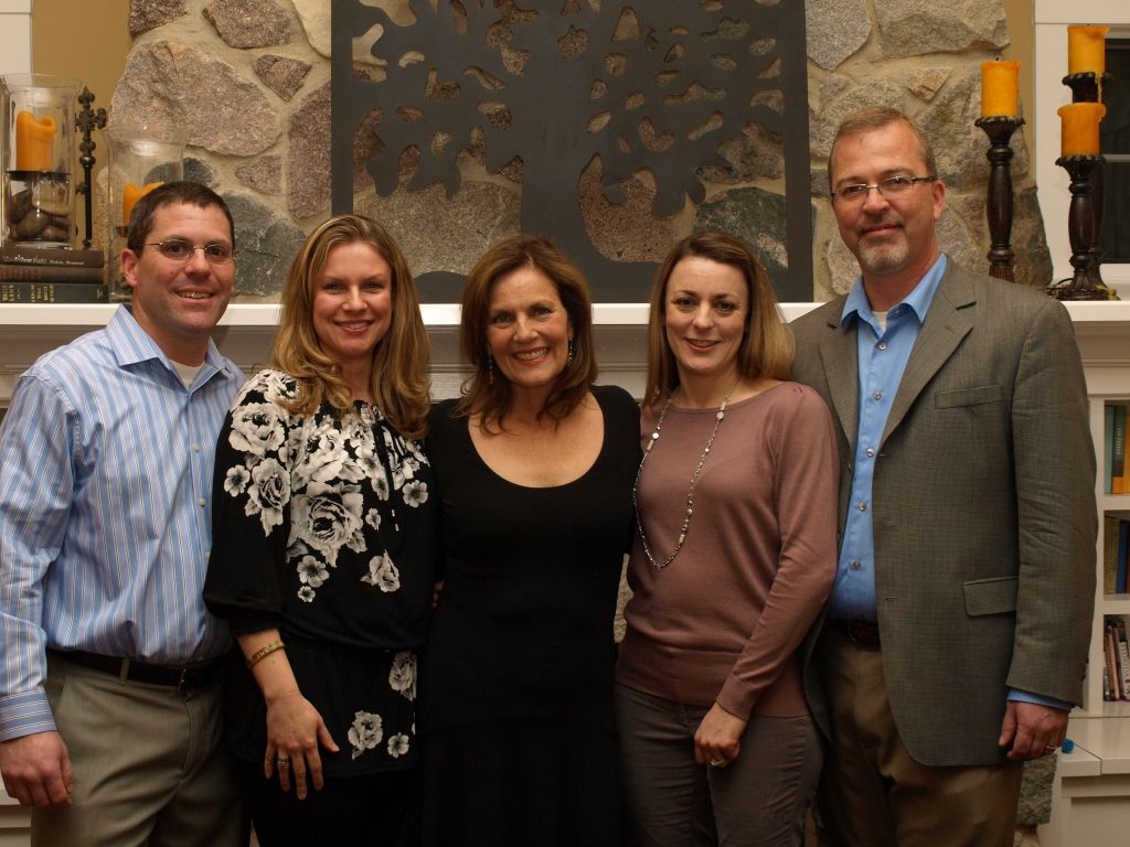 Parents Mike and Liz Pribaz, Sara James Butcher, Scotty Sims and Jim Johnson connecting at the 2014 JPF donor dinner